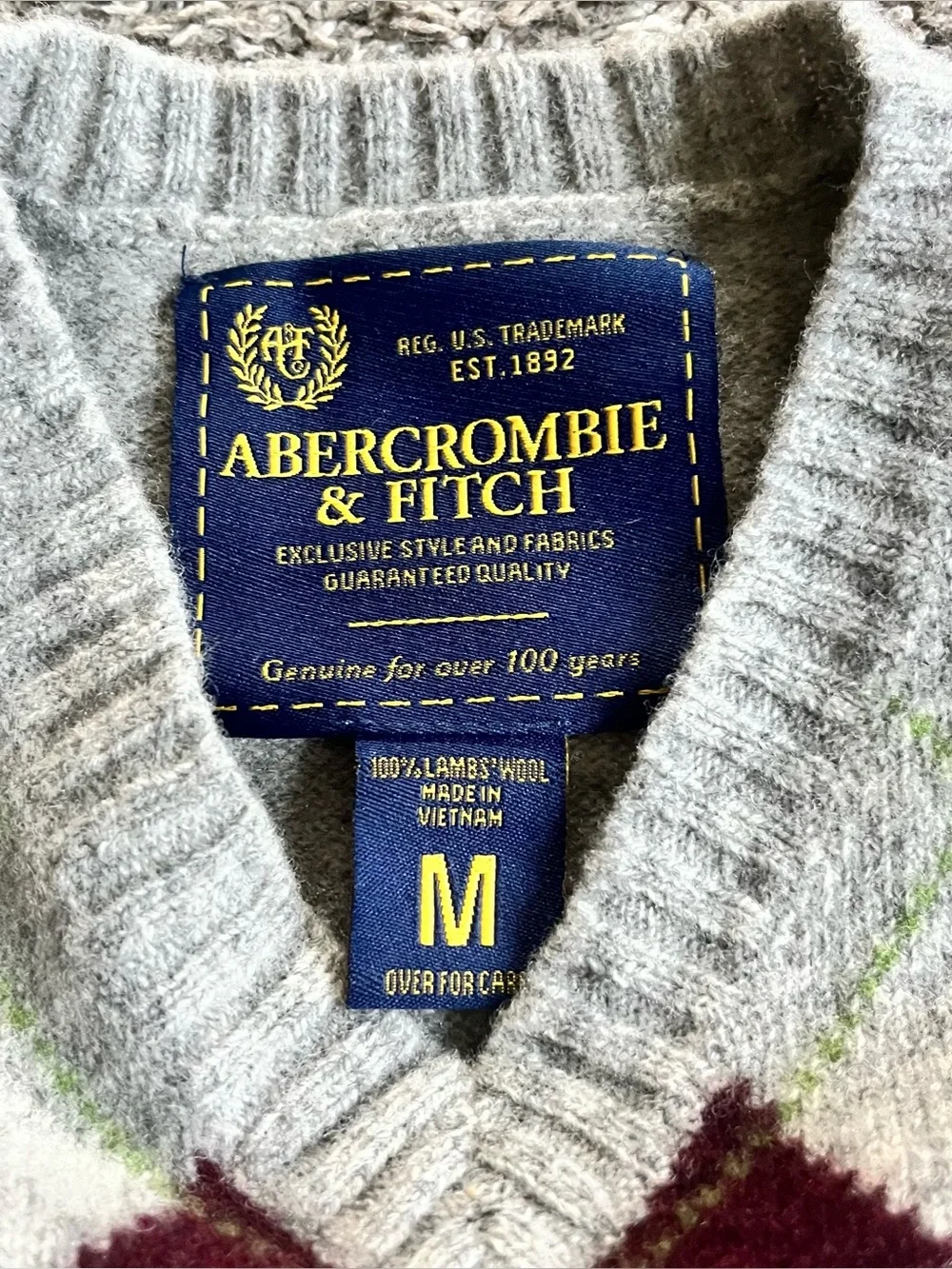 Men's Vintage Abercrombie & Fitch Lambswool Sweater Vest Pink Gray Argyle Preppy